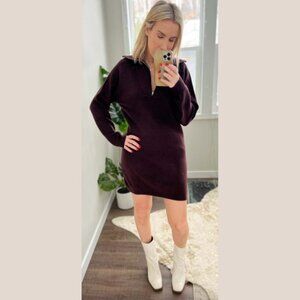 WAYF x Jourdan Sloane Diane Half Zip Long Sleeve Brown Sweater Minidress Medium